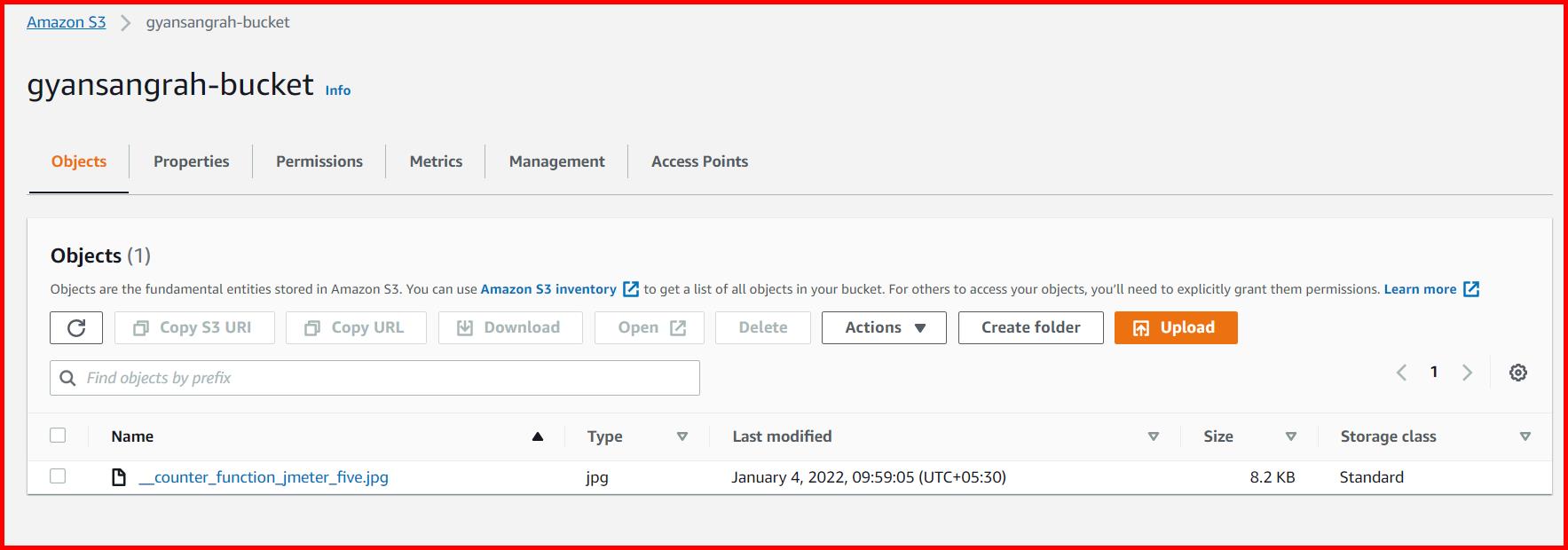Picture showing the image upload on the S3 bucket